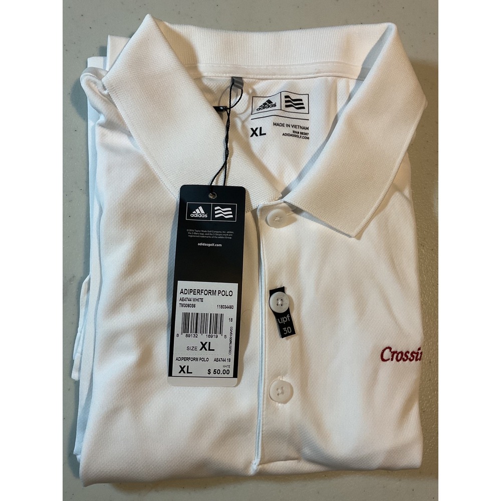 Adidas Adiperform Polo Shirt XL White Golf Performance UPF 30 Short Sleeve Men
